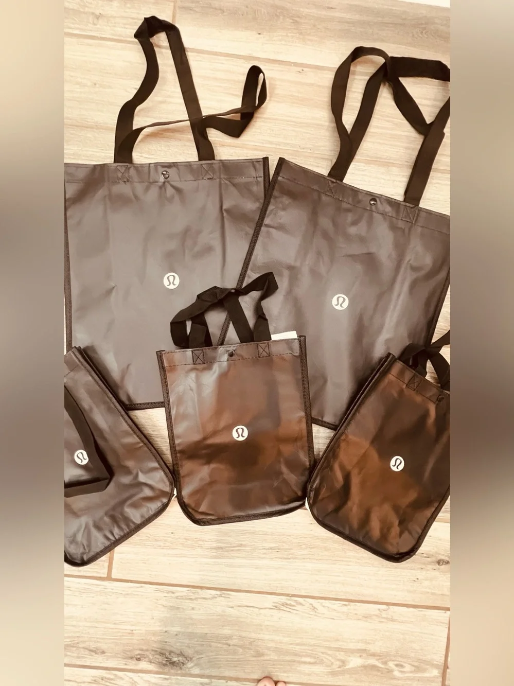 Lululemon Reusable Shopping Tote Bag Bundle | 2 Large + 3 Small | Black